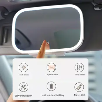 Evrensel araba güneşlik ayna ekran kısılabilir LED görünüm arka makyaj iç otomobil ayna Ayna LED ışık ile V0V5