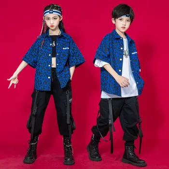 Eşofman Çocuk Kız Caz dans kostümü Hip-Hop Kısa Kollu Gömlek Taktik Pantolon Kıyafetler Moda Podyum Gösterisi Takım Elbise 14 Y