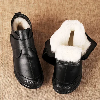 Feerldı Sıcak Kalın Kürk Peluş Botins Bayanlar Mary Jane Çizmeler Feamle Kış Ayakkabı Moda Deri Çizme Kadın Kış Sneakers