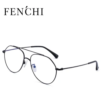 FENCHI gözlük çerçeve tasarımcı miyopi gözlük vintage aviator optik metal gözlük şeffaf unisex