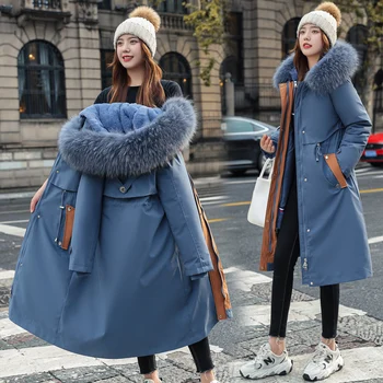 Fitaylor-30 Derece Pamuk Ceket Kış Ceket Kadınlar Büyük Kürk Yaka Sıcak Kapşonlu Uzun Kalınlığı Parkas Kar Palto