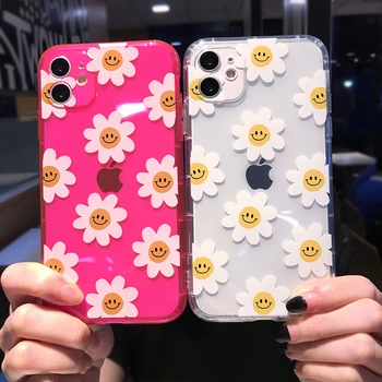 Floresan Renk Çiçekler Papatya Gülümseme Telefon Kılıfı İçin iPhone 14 Pro Max 13 12 11 X XS XR 7 8 Artı SE Temizle Yumuşak Darbeye Dayanıklı Kapak