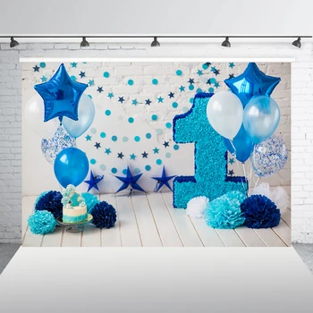 Fotoğraf Backdrop Mavi Balonlar 1st Mutlu Doğum Günü Partisi Dekorasyon Doğum Günü fotoğraf kabini Sahne Bebek Duş Arka Plan GY-1077