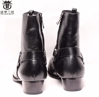 FR.LANCELOT Kış erkek ayakkabısı Süet Hakiki Deri Erkek yarım çizmeler Lüks Marka Siyah Renk erkek Yüksek Topuk Çizmeler