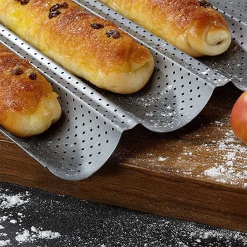 Fransız Ekmek fırın tepsisi Yapışmaz Delikli Baget Tava 4 Dalga Somun Ekmek Fırında Kalıp Tost Pişirme Fırıncılar Kalıplama Araçları