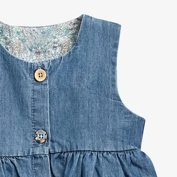 Frocks Kızlar için 2021 Yaz Bebek Kız Giysileri Unicorn Denim Renk Sundress Toddler Önlük Kolsuz Elbise Çocuklar için 2-7 yıl