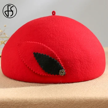 FS İngiltere Vintage Havzası Bere Yün fötr şapka şapkalar Kadınlar Için Sonbahar Kış Kubbe Kilise Şapka Fedoras Melon Kap Yaprak