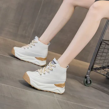 Fujin 4.5 cm Yeni Hakiki Deri Platformu Kama Kore Tarzı Ayak Bileği Orta Buzağı Boots Sneakers Sonbahar Kış Peluş Kürk Dişiler Ayakkabı