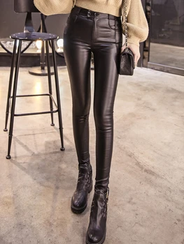 Fv1069 2019 yeni sonbahar kış kadın moda rahat Popüler uzun pantolon deri pantolon