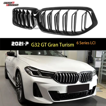 G32 GT LCI Piyano Siyah Ön Tampon İzgara İzgara İçin BMW 6 Serisi Gran Turismo 2020 + Çift Hat Araba Styling Yarış İzgaralar