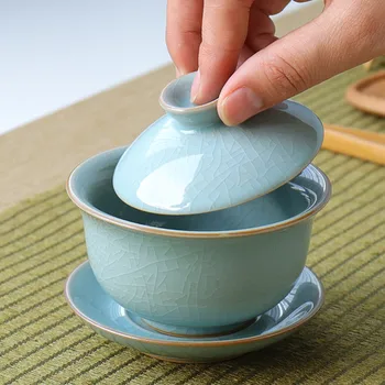 Gaiwan 6.7 oz Kung Fu Çay Fincanı ve Tabağı Seti Porselen 200 ml Çin Bardağı Seramik Kupa Seladonlar Drinkware