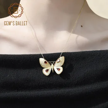 GEM'S BALE 1.52 Ct Doğal Garnet Kolye Kadınlar için El Yapımı 925 Ayar Gümüş Altın kaplama Kelebek Broş Güzel Takı