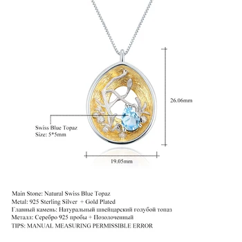 GEM'S BALE 925 Gümüş Altın Kaplama El Yapımı Şube Tomurcuk Kolye Doğal İsviçre Mavi Topaz Taş kadın Bildirimi Kolye