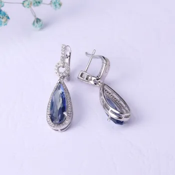 GEM'S BALE Klasik Doğal Iolite Mavi Mistik Kuvars Taş Su Damlası Küpe 925 Ayar Gümüş Güzel Takı Kadınlar İçin