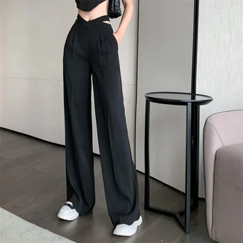 Geniş bacak Pantolon kadın Sonbahar Yüksek Bel Moda Örtü Rahat Düz Gevşek Gevşek Kat Pantolon uzun pantolon 2022 Moda Takım Elbise Pantolon