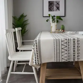 Geometrik Siyah Beyaz Masa Örtüsü Dikdörtgen Toz Geçirmez Yemek Mutfak Sehpa Örtüsü Tapete Manteles Tafelkleed