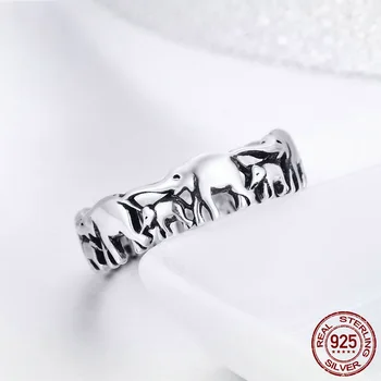 Gerçek Gümüş Takı Moda 100 %925 Ayar Gümüş İstiflenebilir Yüzük Hayvan Koleksiyonu Fil Aile Parmak Yüzük Kadınlar için