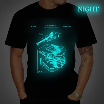 Gitar Baskı Erkek T-Shirt Aydınlık Tişörtleri Kadın Erkek Marka T Shirt Karanlıkta Glow Yenilik Büyük Boy Erkek Tee Gömlek, damla Gemi