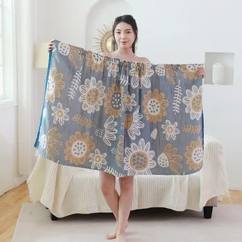 Giyilebilir Muslin Pamuk Banyo Etek havlu askısı Düğme ile Japon Tarzı Banyo Elbise Robe Duş Havlu Banyo Hediye Kadınlar için