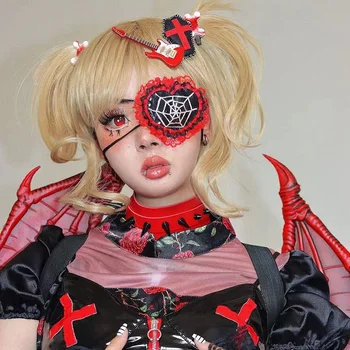 Gotik Örümcek Web Dantel Eyepatch Harajuku Cosplay göz bandı Kadın Kızlar