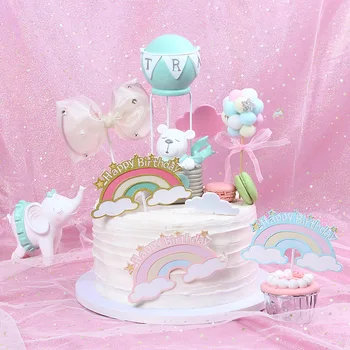 Gökkuşağı Kek Topper Yıldız Güneş Bulutlar Mutlu Doğum Günü Düğün Dekorasyon Gelin Cupcake Dekor Parti Bebek Duş Pişirme Malzemeleri Yeni