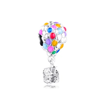 Gümüş Boncuk Up Ev ve Balonlar Charm 925 Ayar Gümüş Anne Çocuk Tatil Hediyeler Bilezik Femme Ücretsiz Kargo Öğeleri