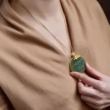 Gümüş kakma doğal Hetian yeşim kolye kolye çin Retro batı'ya yolculuk ışık lüks Charm kadın marka takı