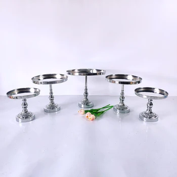 Gümüş Kaplama Kristal Kek Standı Tatlı Tepsisi Ayna Yüzeyi Düğün CupcakeDecorative Şamdan