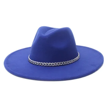 Gümüş zincir Fedoras Şapka Kadın Erkek Tüy Kemer Şapka Lüks Moda Kilise şapkaları Panama Parti OutdoorTravel Fedoras Geniş Ağızlı