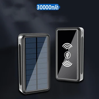 Güneş enerjisi bankası 30000 mAh Qi Kablosuz samsung şarj cihazı iPhone harici pil Paketi Kablosuz Powerbank 30000 mAh Poverbank