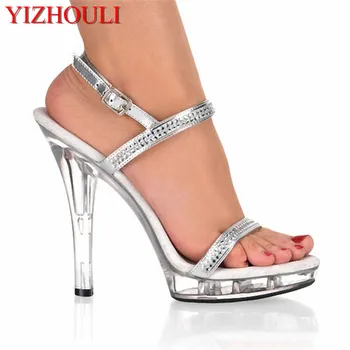 Güzel elbise yüksek topuklu 13 cm seksi kristal platform sandaletler, düğün ziyafet sandalet kullanın