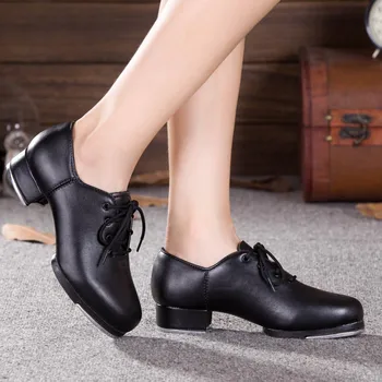 Hakiki Deri Yetişkin dokunun dans ayakkabıları Erkekler kadınlar kicked ayakkabı Spor Deri yumuşak alt Yüksek etkili alüminyum levha Siyah ayakkabı
