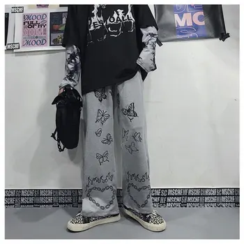 Harajuku Kadın Pantolon Gotik Streetwear Geniş Bacak Pantolon Hip Hop Y2k Femme Pantalon Vintage Jogger Indie Elbise Egirl Estetik