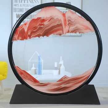 Hareketli Kum sanat resmi Yuvarlak Cam 3D Kum Saati Derin Deniz Kum Manzarası Hareket Ekran Akan Kum Çerçeve 7/12 inç Ev Dekor için