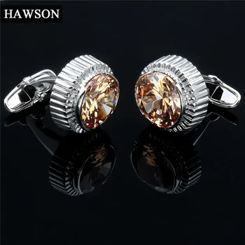 HAWSON Mens için Kol Düğmeleri Fransız Gömlek Lüks Yuvarlak Kristal Kol Düğmeleri Damatlar için En İyi Hediyeler düğün elbisesi Aksesuarları