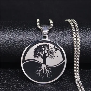 Hayat Paslanmaz Çelik Deyimi Kolye Kadınlar Gümüş Rengi Kolye Mücevher colgantes Yin Yang Dedikodu Ağacı N4025S01