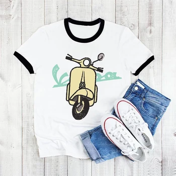 Hayat T Ride Vespa Grafik Baskı Zevk Yolculuk-Shirt Kadın Giyim Komik Tişört Femme Harajuku Yaz Shirt Tee Tops