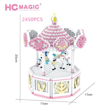 HC Sihirli Bloklar Sevimli Karikatür Yapı Oyuncak Merry Go Round Oyun Modeli UFO CATCHER Tuğla Brinquedos Çocuklar için Oyuncaklar Kız Hediyeler