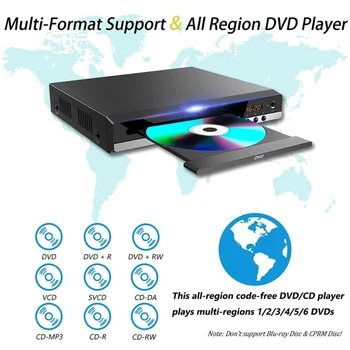 HDMI uyumlu AV çıkışlı TV için DVD Oynatıcı, Ev SVCD Oynatıcı Ev Stereo Sistemi için Tüm Bölge Ücretsiz CD-RW Oynatıcı F19E