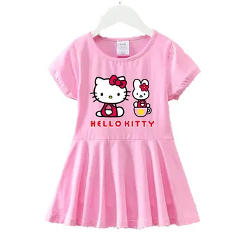 Hello kitty 2023 yeni çocuk giysileri Kawaii hediye elbise etek kız gösterisi elbise güzel kız elbise Hello Kitty karikatür etek pamuk