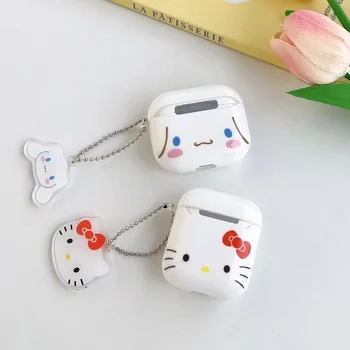 Hello Kitty Cinnamoroll Kolye İle Bluetooth uyumlu Kulaklık Seti PC sert çanta kulaklık kutusu AirPods için 1 2 Pro 3 Kapak