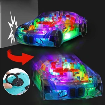 HGCYRC Yanıp Sönen Araba Oyuncak led ışık Aydınlık Müzik Şeffaf Dişli Araç Modeli 360 Rotasyon Renkli oyuncak arabalar çocuklar için