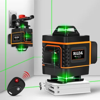 HILDA 16 Satır 4D Lazer Seviyesi Kendini Tesviye 360 Yatay Ve Dikey Çapraz Süper Güçlü Yeşil lazer Seviyesi