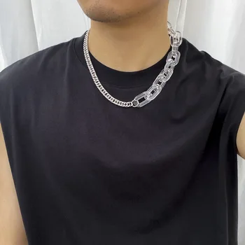 Hip Hop Kalın Zincir Şeffaf Akrilik Kolye Erkekler Paslanmaz Çelik Ekleme Zincirleri Tıknaz Kolye 2022 moda takı