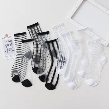 Hipster Harajuku Ayak Bileği Bayanlar Çorap Kadın Moda Şeffaf Şerit Kısa Kadın Yaz kadın Çorap Yaz Siyah beyaz çoraplar
