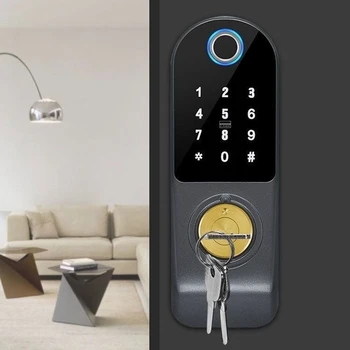 Hiçbir Kablo Tuya parmak izi kapı Kilidi Açık Kapı Şifre RFID Kart Anahtarsız Ön Elektronik Gömme Ev Güvenlik Akıllı Kilitler