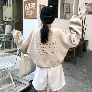 Hiçbir Şapka Hoodies Tişörtü Kalın Baskı Kısa Uzunluk Sıcak O-boyun Ins Moda Kore Tarzı Sıcak Basit Streetwear Tüm Maç Şık
