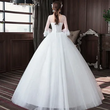 HMHS-019#düğün elbisesi Işlemeli Dantel Net Uzun kollu O-Boyun Dantel up evlenmek Elbiseler beyaz Uzun ucuz Toptan balo