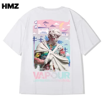 HMZ 2022 Yeni Erkek T Shirt Pamuk Harajuku Baskılı T-shirt Büyük Boy Yaz O-boyun Tişörtleri Gevşek Casual Tees Hip Hop Streetwear
