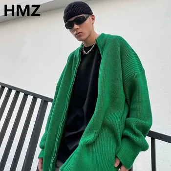 HMZ Vintage Hırka Büyük Boy Kazak Yeni Kore Harajuku Düz Renk Kazak Kazak Hip Hop Streetwear Gevşek Triko Tops